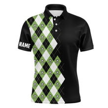 Load image into Gallery viewer, Green argyle plaid skull pattern custom black mens golf polo shirt, golf tops for men golfing gifts NQS6844