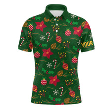 Load image into Gallery viewer, Mens golf polo shirts custom green Christmas pattern shirt for ladies, personalized golf gifts NQS6587