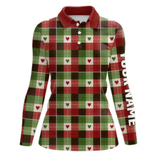 Load image into Gallery viewer, Women golf polo shirts custom green &amp; red Flat christmas plaid pattern shirts for ladies, golfer gifts NQS6584