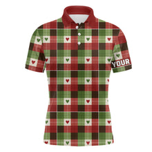 Load image into Gallery viewer, Mens golf polo shirts custom green &amp; red Flat christmas plaid pattern shirts for mens, golfer gifts NQS6584