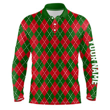 Load image into Gallery viewer, Mens golf polo shirts custom green red Christmas plaid pattern shirt for mens, personalized golf gifts NQS6585