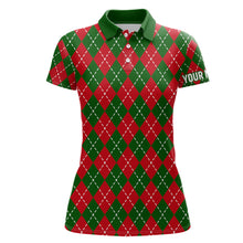 Load image into Gallery viewer, Women golf polo shirts custom green red Christmas plaid pattern shirt for ladies, golfing gifts NQS6585