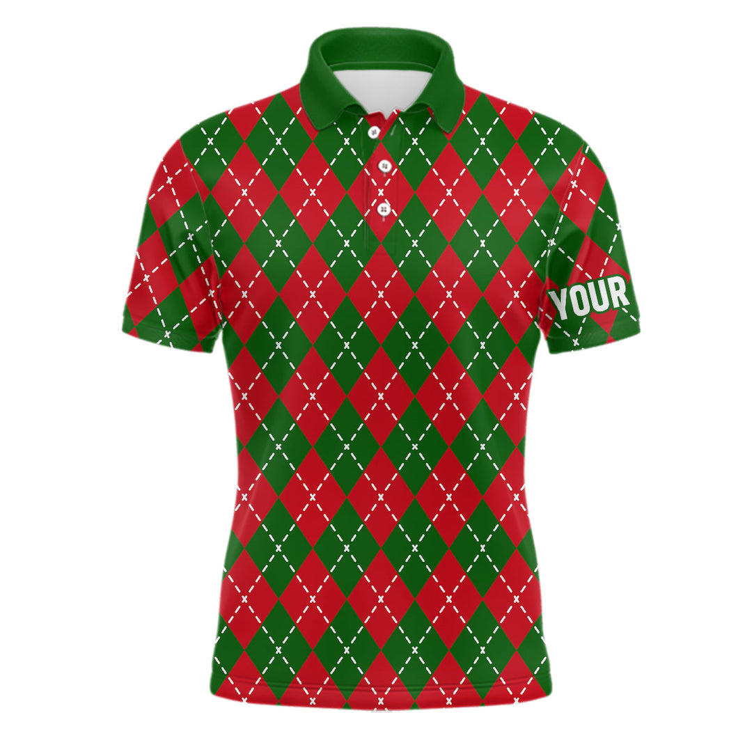 Mens golf polo shirts custom green red Christmas plaid pattern shirt for mens, personalized golf gifts NQS6585