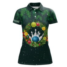 Load image into Gallery viewer, Green Christmas Wreath Women Bowling Polo Shirt custom green pattern Christmas bowling tops NQS6856