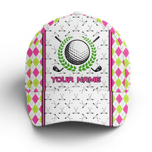 Load image into Gallery viewer, Pink and green argyle pattern golf clubs Golfer hat custom name sun hats for men, womens, golf hats NQS6605