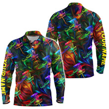 Load image into Gallery viewer, Mens disc golf polo shirt custom name colorful light disc golf jersey , mens disc golf apparel NQS6406