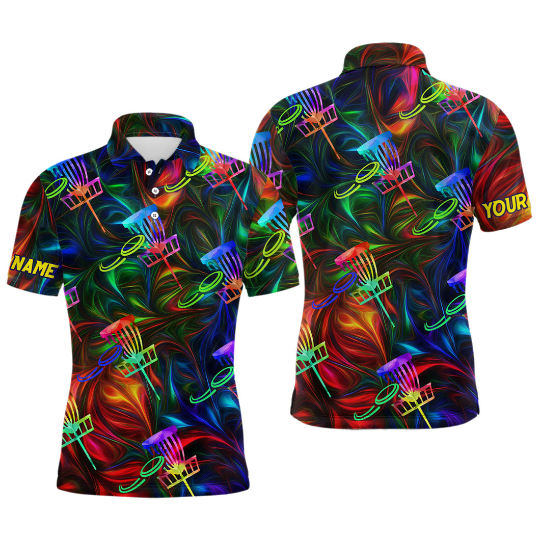 Mens disc golf polo shirt custom name colorful light disc golf jersey , mens disc golf apparel NQS6406