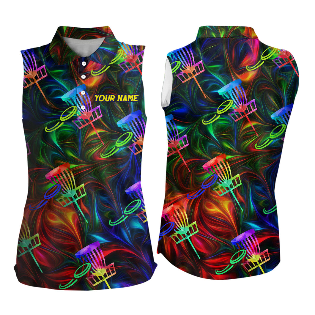 Women sleeveless disc golf polo shirt custom colorful light disc golf jersey, disc golf apparel NQS6406