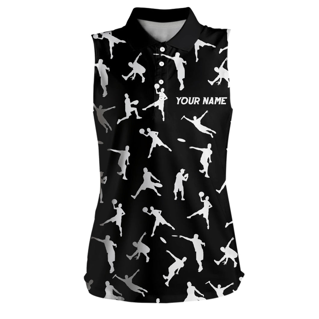 Black Womens sleeveless disc golf polo custom disc golf jerseys, disc team golf shirt for womens NQS6417