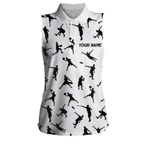 White Womens sleeveless disc golf polo custom disc golf jerseys, disc team golf shirt for womens NQS6418