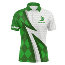 Load image into Gallery viewer, Mens golf polo shirts custom name green argyle pattern white golf ball skin mens golf wears NQS7168