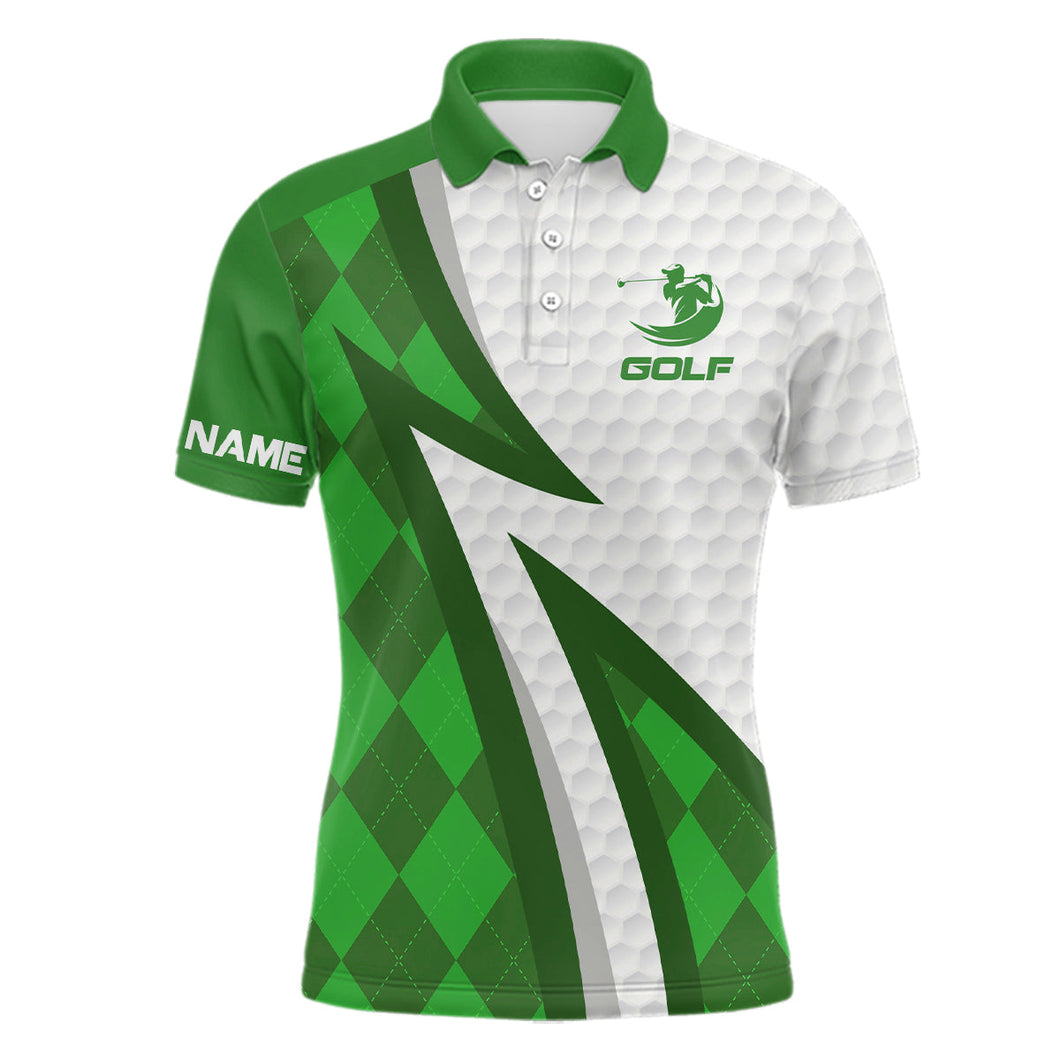 Mens golf polo shirts custom name green argyle pattern white golf ball skin mens golf wears NQS7168