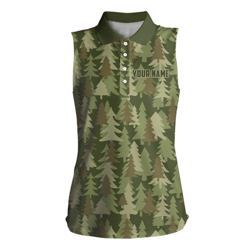 Womens sleeveless polos shirt custom Christmas trees green camouflage pattern golf shirt for women NQS6660