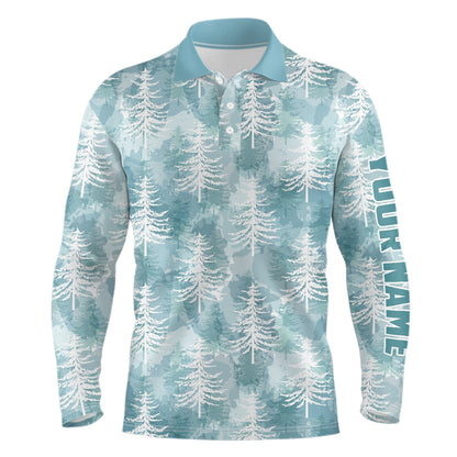 Mens golf polo shirt custom Christmas trees winter camouflage pattern golf shirt for men, golf gifts NQS6661