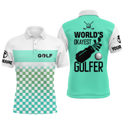 Mens golf polo shirt custom white and green pattern world's okayest golfer golf shirt for mens NQS6671