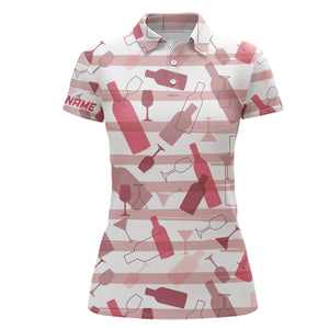 Wine stripe pattern Women golf polo shirt custom name pink ladies golf shirts, unique golf gifts NQS6445