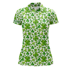 Load image into Gallery viewer, Womens golf polos shirts Watercolor green clover St Patrick&#39;s Day pattern custom team golf polos NQS7181