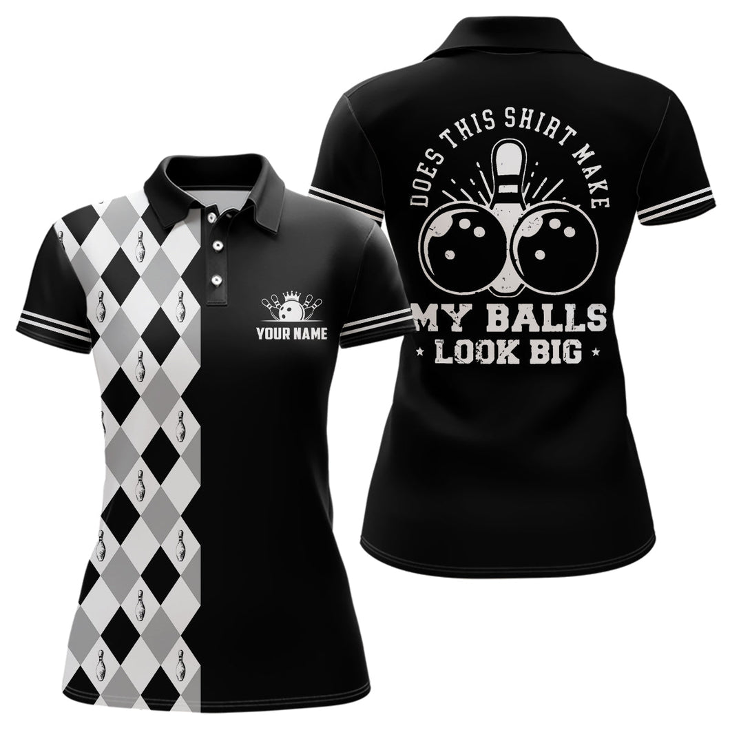 Funny black retro Bowling Polo shirt for women Custom Does this shirt make my balls look big NQS6692