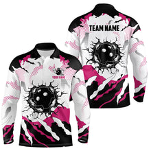 Load image into Gallery viewer, Personalized pink and white camo bowling polo shirts for men, custom team men&#39;s bowling shirt NQS6713