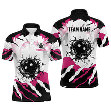 Load image into Gallery viewer, Personalized pink and white camo bowling polo shirts for men, custom team men&#39;s bowling shirt NQS6713