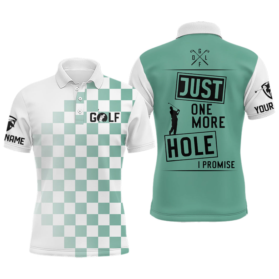 Green and white Mens golf polo shirts custom Just one more hole I promise golf attire for mens NQS6906