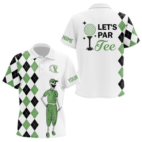 Black and green argyle pattern Kid golf polo shirts custom Let's par tee skull golf gifts for Kid NQS6918