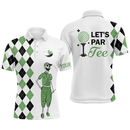 Black and green argyle pattern Mens golf polo shirts custom Let's par tee skull golf gifts for mens NQS6918