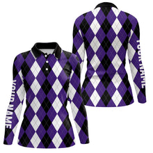 Load image into Gallery viewer, Womens golf polo shirts custom purple argyle plaid Halloween pattern golf attire for women, golf gifts NQS6246