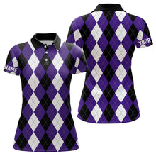 Load image into Gallery viewer, Womens golf polo shirts custom purple argyle plaid Halloween pattern golf attire for women, golf gifts NQS6246