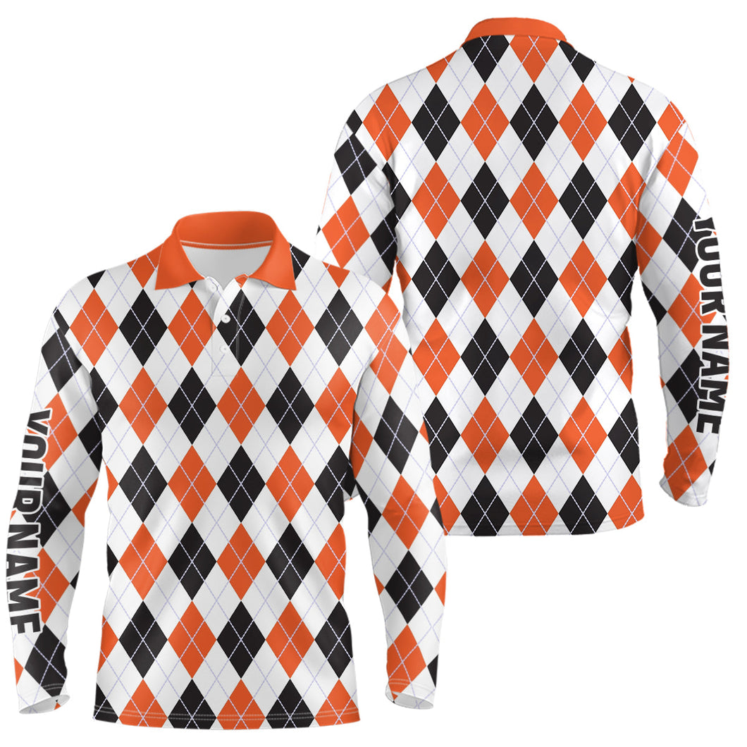 Mens golf polo shirts custom argyle plaid Halloween pattern golf attire for men, unique golf gifts NQS6248