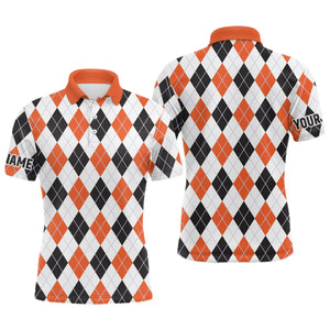 Mens golf polo shirts custom argyle plaid Halloween pattern golf attire for men, unique golf gifts NQS6248