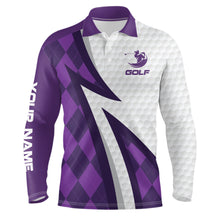 Load image into Gallery viewer, Mens golf polo shirts custom name purple argyle pattern white golf ball skin mens golf wears NQS6931