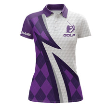 Load image into Gallery viewer, Women golf polo shirts custom name purple argyle pattern white golf ball skin womens golf wears NQS6931