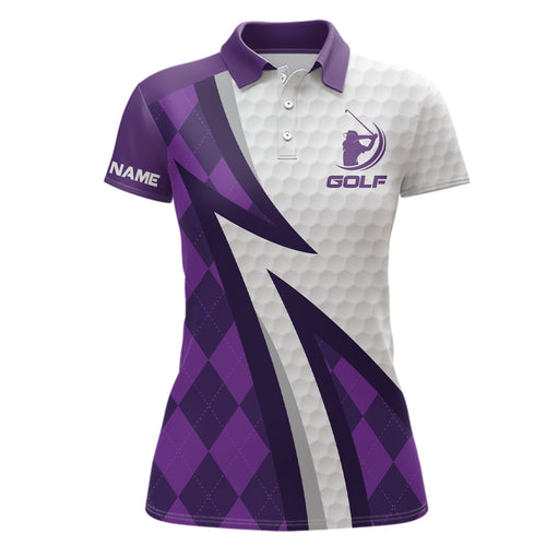 Women golf polo shirts custom name purple argyle pattern white golf ball skin womens golf wears NQS6931