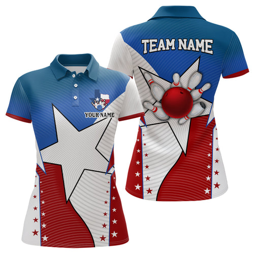 Texas flag retro bowling polo shirts for women custom team shirts bowling jerseys, gifts for bowlers NQS6934