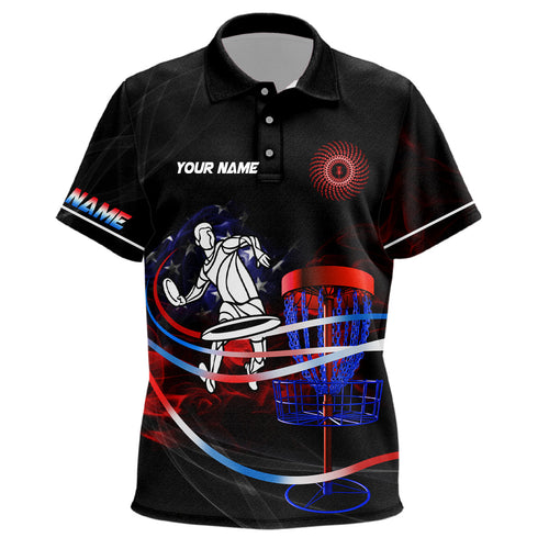 American flag black Kid disc golf polo shirts custom disc golf outfit, disc golf gift NQS6754