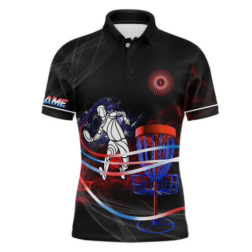 American flag black Mens disc golf polo shirts custom disco golf outfit, disc golf gifts NQS6754