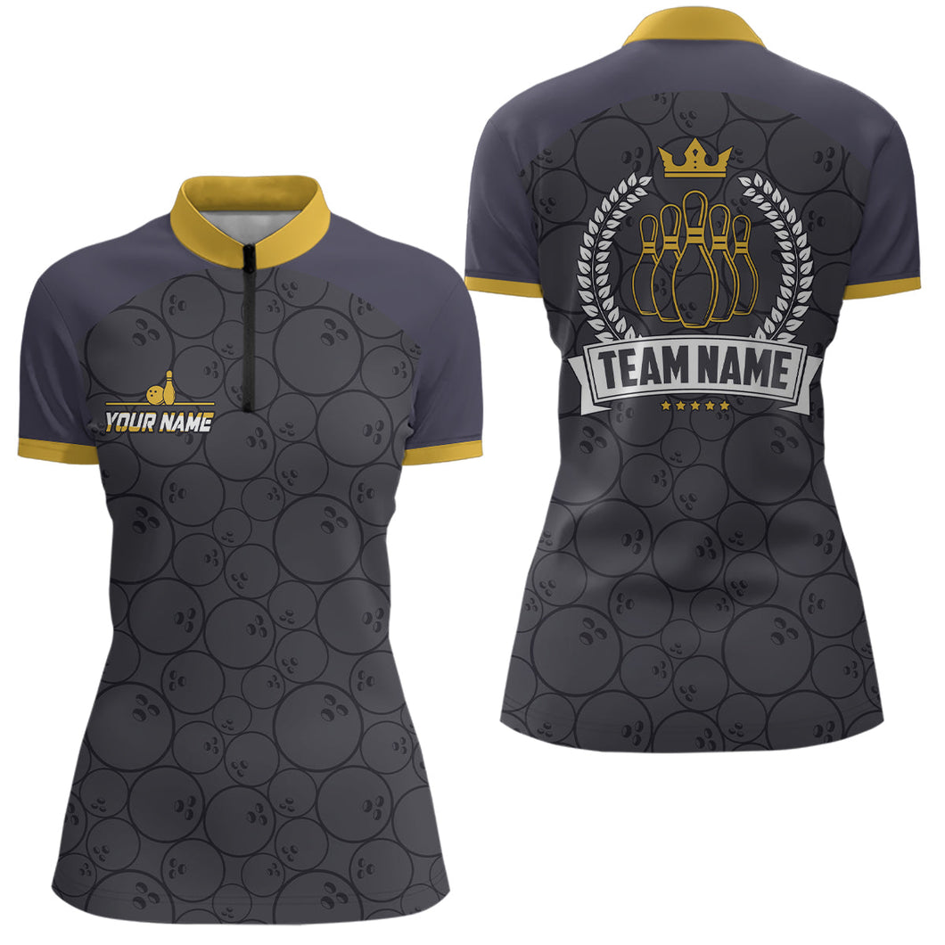 Bowling Quarter Zip shirt for women Custom bowling camo team League jerseys, retro bowling shirts NQS6756