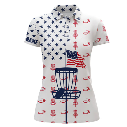 Red, white and blue American flag Womens disc golf polo shirt custom patriotic disc golf shirt NQS6766