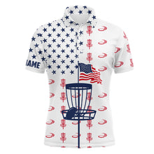 Load image into Gallery viewer, Red, white and blue American flag Mens disc golf polo shirts custom patriotic disc golf shirt NQS6766