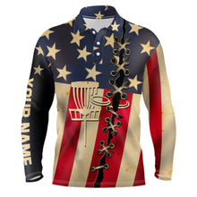 Load image into Gallery viewer, Vintage American flag Mens disc golf polo shirts custom patriotic disc golf shirt NQS6767