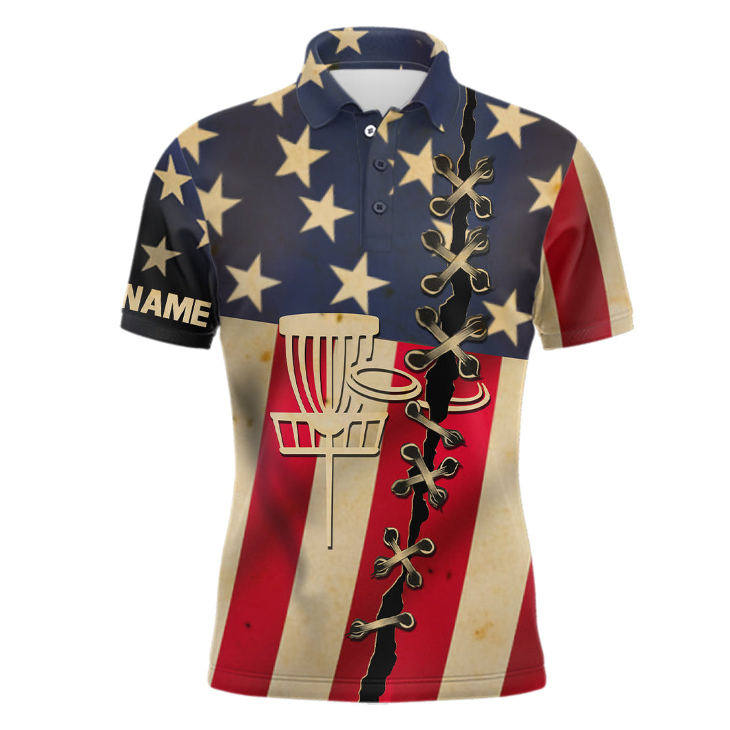 Vintage American flag Mens disc golf polo shirts custom patriotic disc golf shirt NQS6767