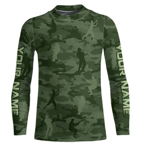 Personalized green fishing camo Performance long sleeve Fishing Shirts, team fishing tournament jersey NQS6943