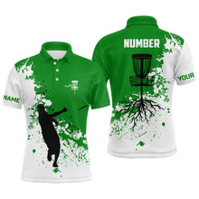 Load image into Gallery viewer, Green and white Mens disc golf polo shirt custom name and number disc golf jerseys, golf outfit men NQS7112