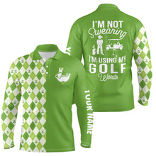 Load image into Gallery viewer, Green argyle plaid pattern Mens golf polo shirt custom I&#39;m not swearing, I&#39;m using my golf words NQS6515