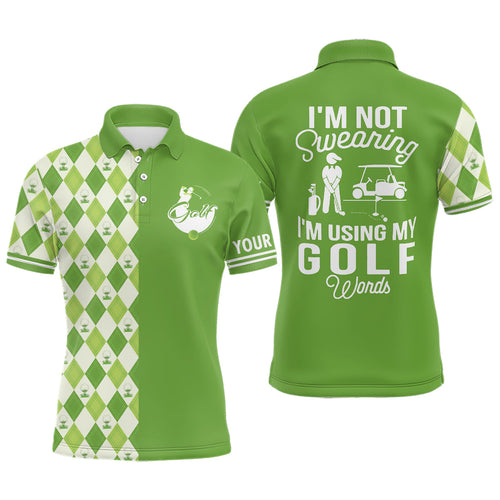 Green argyle plaid pattern Mens golf polo shirt custom I'm not swearing, I'm using my golf words NQS6515