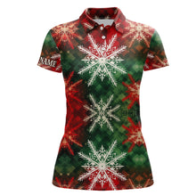 Load image into Gallery viewer, Womens golf polo shirt custom Christmas snowflake plaid pattern, Xmas gift for golf lovers NQS6782