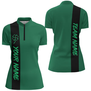 Black green Retro Lucky Women bowling Quarter Zip shirt Custom St Patrick Day team bowling jersey NQS7044