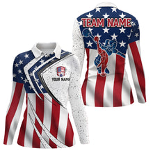 Load image into Gallery viewer, American flag retro Bowling Shirts For Women Custom Patriotic Bowling Team League Jerseys Polo Shirts NQS6549