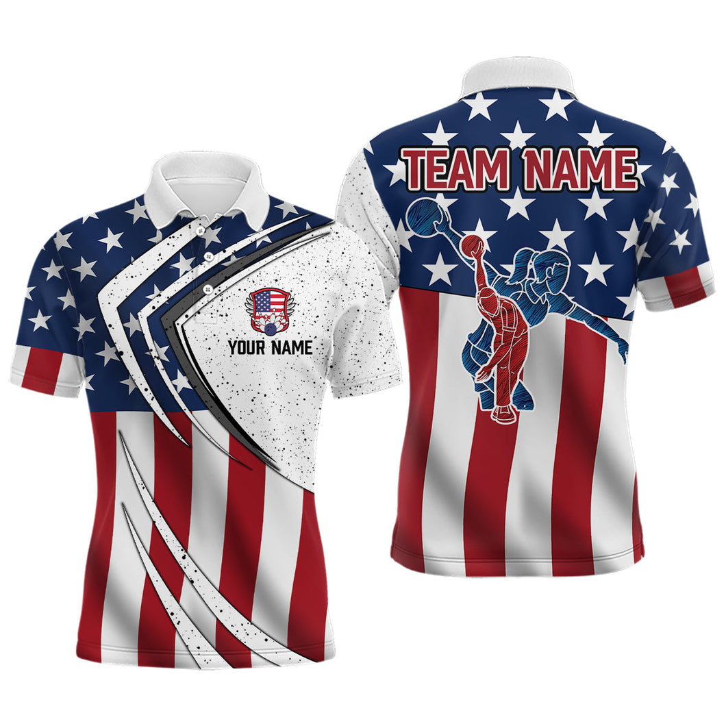 American flag retro Bowling Shirts For Men Custom Patriotic Bowling Team League Jerseys Polo Shirts NQS6549